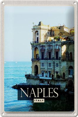 Blechschild Reise 20x30 cm Naples Italy Neapel Panorama Meer Schild tin sign