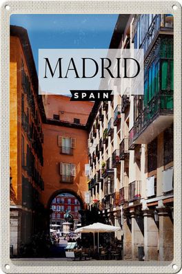 Blechschild Reise 20x30 cm Madrid Spain Mittelalter Architektur Schild tin sign