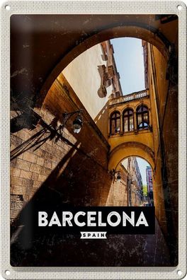 Blechschild Reise 20x30 cm Barcelona Spain Retro Architektur Schild tin sign