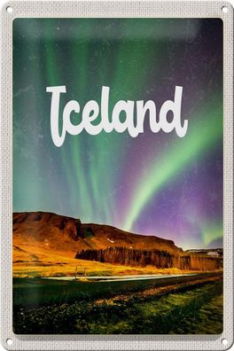 Blechschild Reise 20x30 cm Iceland Retro Polarlicht Geschenk Schild tin sign