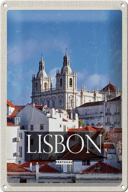 Blechschild Reise 20x30 cm Lisbon Portugal Architektur Reiseziel Schild tin sign
