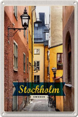 Blechschild Reise 20x30 cm Stockholm Schweden Altstadt Gasse Schild tin sign
