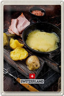 Blechschild Reise 20x30 cm Schweiz Kartoffeln geschmolzener Käse Schild tin sign