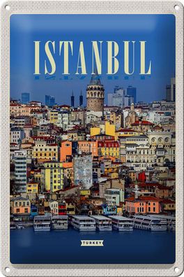 Blechschild Reise 20x30 cm Istanbul Turkey City Guide Geschenk Schild tin sign