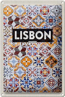 Blechschild Reise 20x30 cm Lisbon Portugal Mosaik Kunst Deko Schild tin sign
