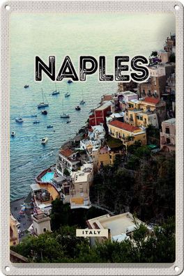 Blechschild Reise 20x30 cm Naples Italy Neapel Italien Panorama Schild tin sign