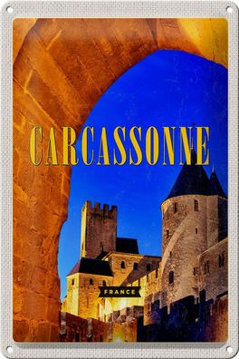 Blechschild Reise 20x30 cm Retro Carcassonne France Mittelalter Schild tin sign