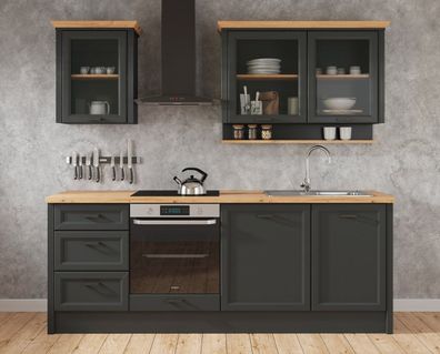 Klassische Küche, Schränke, Küchenzeile 230 cm grau oder hell Neu&Schnell