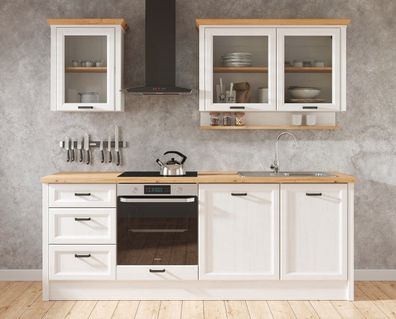 Klassische Küche, Schränke, Küchenzeile 230 cm hell oder grau Neu&Schnell