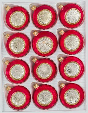 12 tlg. Glas-Weihnachtskugeln Set in "Vintage Ice Rot Gold"