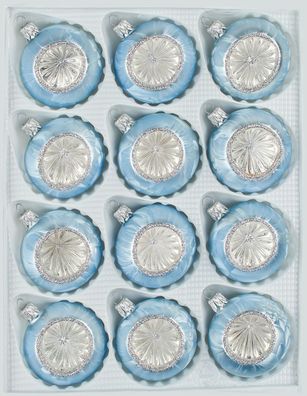12 tlg. Glas-Weihnachtskugeln Set in "Vintage Ice Blau Silber"