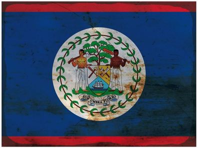 Blechschild Flagge Belize 30x20 cm Flag of Belize Rost Deko Schild tin sign