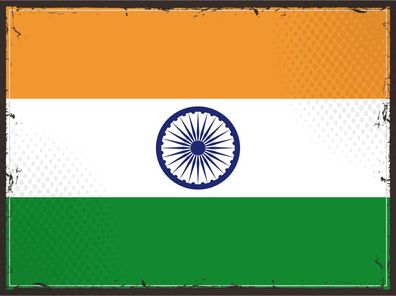 Blechschild Flagge Indien 30x20 cm Retro Flag of India Deko Schild tin sign