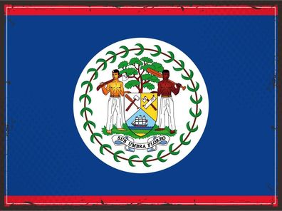 Blechschild Flagge Belize 30x20 cm Retro Flag of Belize Deko Schild tin sign