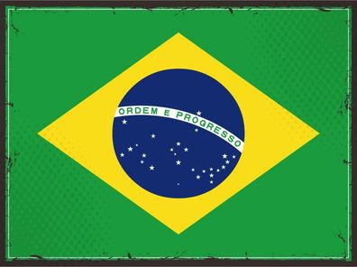 Blechschild Flagge Brasilien 30x20 cm Retro Flag of Brazil Deko Schild tin sign