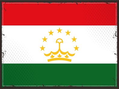 Blechschild Flagge Tadschikistan 30x20 cm Retro Tajikistan Deko Schild tin sign