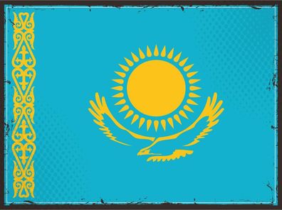 Blechschild Flagge Kasachstan 30x20 cm Retro Kazakhstan Deko Schild tin sign