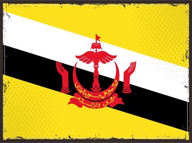 Blechschild Flagge Brunei 30x20 cm Retro Flag of Brunei Deko Schild tin sign