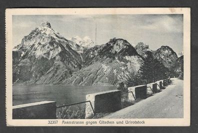 Postkarte Schweiz Axenstraße gegen Gitschen und Urirostock gelaufen