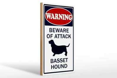Holzschild Hinweis 20x30 cm beware of attack Basset Hund Deko Schild wooden sign