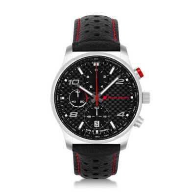 Original Audi Sport Chronograph Carbon Armbanduhr Leder Uhr Herren 3102200600