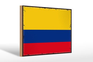 Holzschild Flagge Kolumbiens 30x20 cm Retro Flag Colombia Deko Schild wooden sign