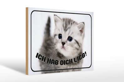 Holzschild Katze 30x20 cm ich hab dich lieb Geschenk Deko Schild wooden sign