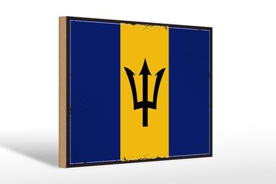 Holzschild Flagge Barbados 30x20 cm Retro Flag of Barbados Deko Schild wooden sign