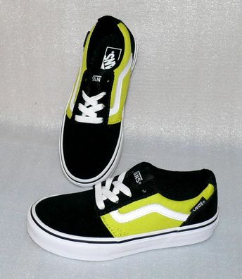 Vans Chapman Stripe Y'S Rauleder Kinder Schuhe Sneaker Gr 31 UK13 Schwarz Neon G