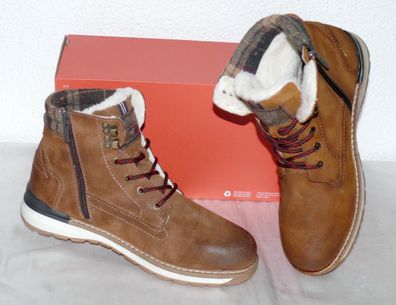 Mustang ZIP Warme Herbst Winter Leder Schuhe Boots Stiefel Futter 42 Braun N21