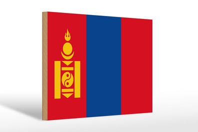 Holzschild Flagge Mongolei 30x20 cm Flag of Mongolia Deko Schild wooden sign