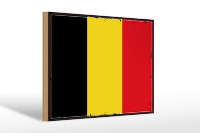 Holzschild Flagge Belgiens 30x20 cm Retro Flag of Belgium Deko Schild wooden sign