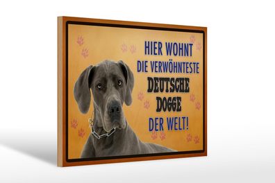 Holzschild Spruch 30x20 cm Hund hier wohnt Deutsche Dogge Deko Schild wooden sign