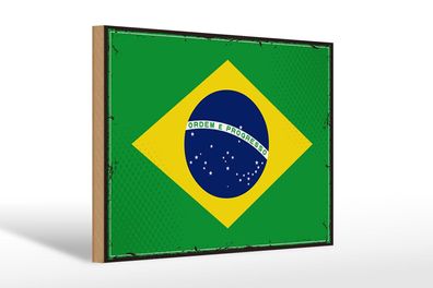 Holzschild Flagge Brasiliens 30x20 cm Retro Flag of Brazil Deko Schild wooden sign
