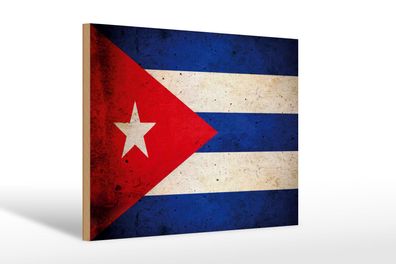 Holzschild Flagge 30x20 cm Kuba Cuba Fahne Holz Deko Schild wooden sign