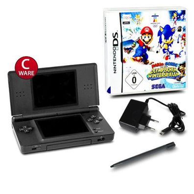 DS Lite Konsole schwarz #70C + Ladekabel + Mario & Sonic Bei Olymp Winterspielen