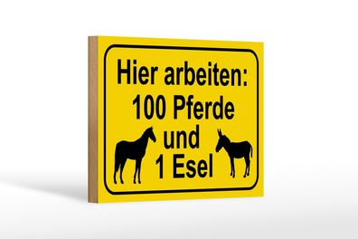 Holzschild Hinweis 18x12 cm arbeiten 100 Pferde und 1 Esel Schild wooden sign