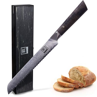 Zayiko Damastmesser Brotmesser - sehr hochwertiges Profi Messer mit Ahornholz Griff