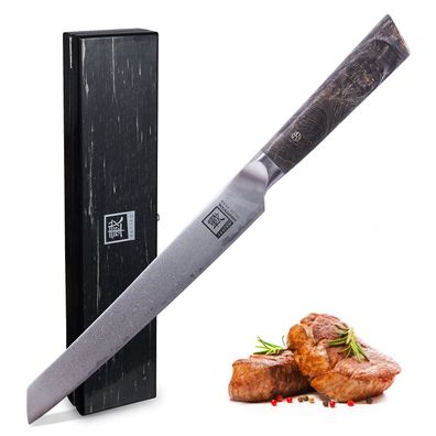 Zayiko Damastmesser Fleischmesser - sehr hochwertiges Profi Messer mit Ahornholz ...