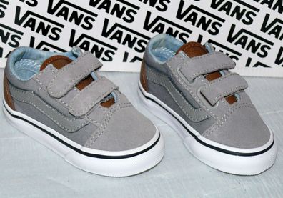 Vans OLD SKOOL V C&L Rau UP Leder Canvas Kinder Schuhe Sneaker EU 21 Frost Gray
