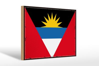 Holzschild Flagge Antigua und Barbuda 30x20 cm Retro Flag Deko Schild wooden sign
