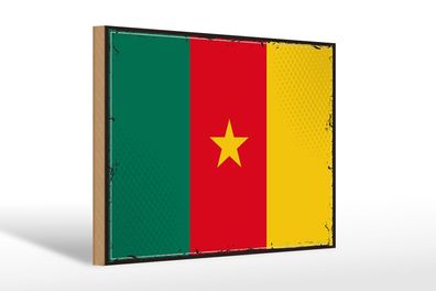 Holzschild Flagge Kameruns 30x20 cm Retro Flag of Cameroon Deko Schild wooden sign