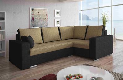 FURNIX Schlaf-Ecksofa Valerys BIS L-Form Bettkasten SA14 + SA10 Schwarz Beige