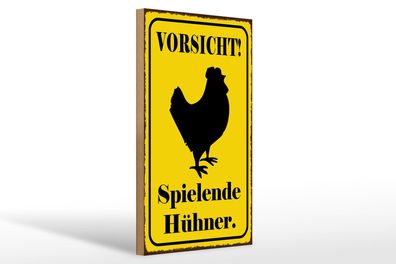 Holzschild Hinweis 20x30 cm Vorsicht spielende Hühner Deko Schild wooden sign