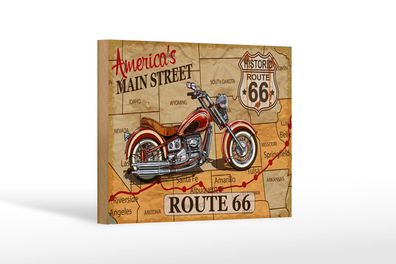 Holzschild Motorrad 18x12 cm America`s main street route 66 Schild wooden sign