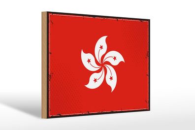 Holzschild Flagge Hongkongs 30x20 cm Retro Flag Hong Kong Deko Schild wooden sign
