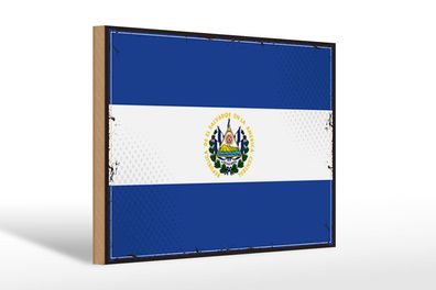 Holzschild Flagge El Salvadors 30x20 cm Retro El Salvador Deko Schild wooden sign