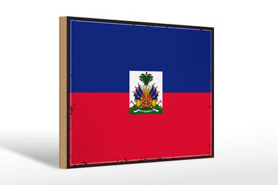 Holzschild Flagge Haitis 30x20 cm Retro Flag of Haiti Deko Schild wooden sign