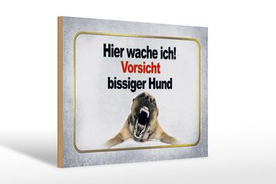 Holzschild Hinweis 30x20cm Vorsicht bissiger Hund Holz Deko Schild wooden sign
