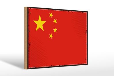Holzschild Flagge China 30x20 cm Retro Flag of China Deko Schild wooden sign